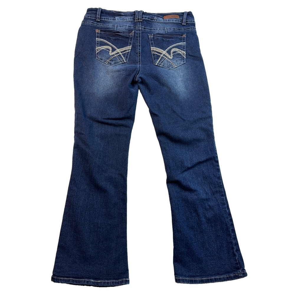 WallFlower Jeans Women's 13 Bootcut Dark Wash Stretch Denim Y2K Embroidered